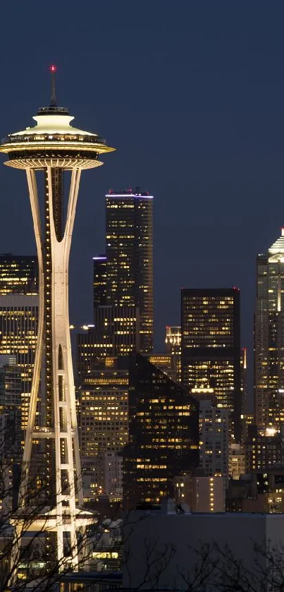 Seattle skyline with Space Needle at night.