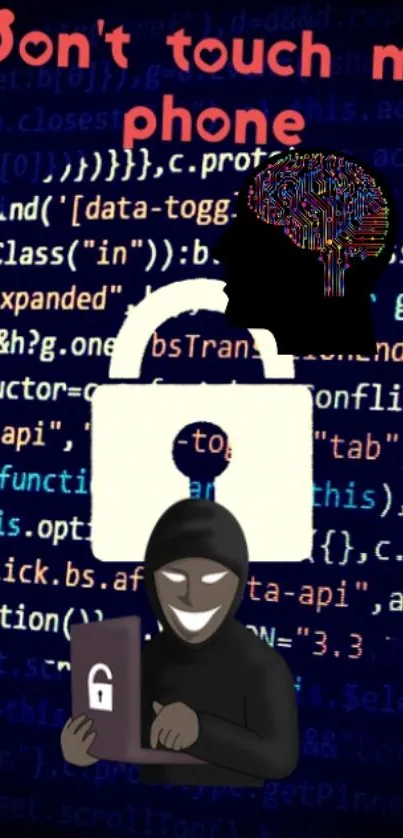 Hacker themed lock and code wallpaper for phone security.