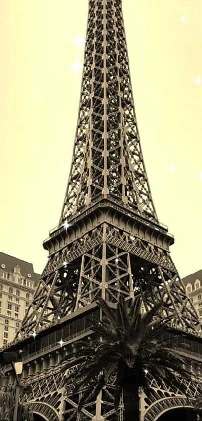 Eiffel Tower with a sepia vintage tone in a mobile wallpaper.