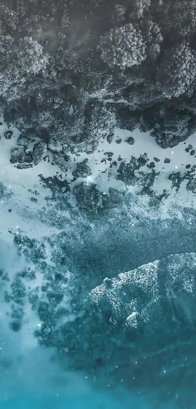 Aerial view of a beach blending into the ocean.