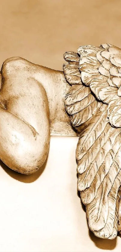 Serene sepia-toned angel statue mobile wallpaper.