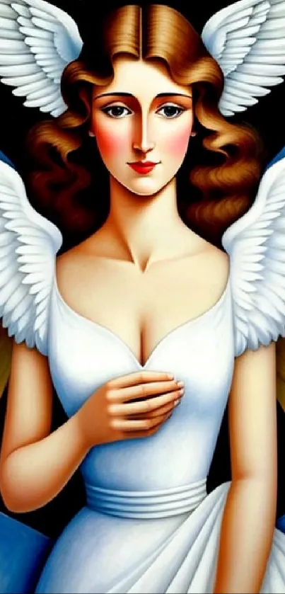 Elegant angelic figure with vibrant wings digital art wallpaper.