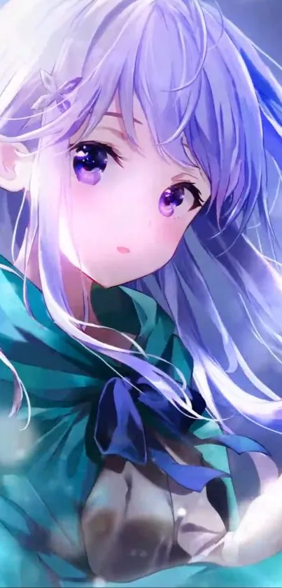 Anime girl with purple hair and serene expression.