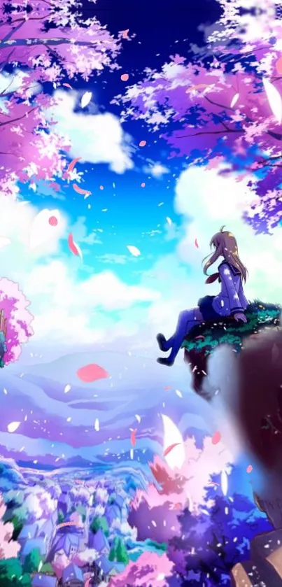 Serene anime landscape with cherry blossoms and vibrant colors.