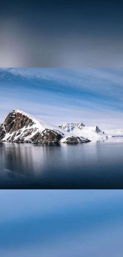 Mobile wallpaper of an Antarctic iceberg with reflective blue ocean.