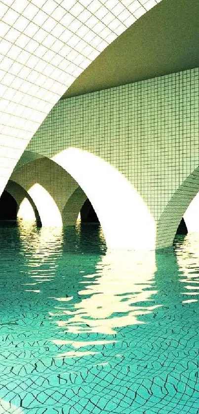 Architectural underwater arches with turquoise reflections.