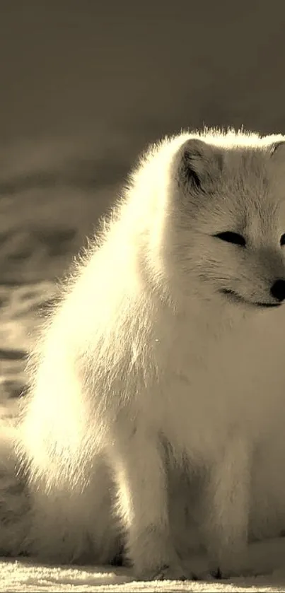 Sepia-toned arctic fox in winter landscape for mobile wallpaper.