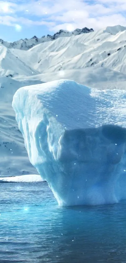 Majestic iceberg in Arctic landscape with snowy mountains.