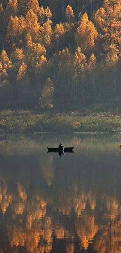 A serene lake reflecting autumn trees at sunset, capturing nature's tranquility.