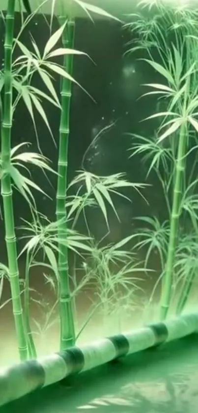 Serene green bamboo forest artistic wallpaper.