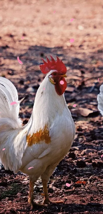 Rustic chicken wallpaper with a natural farm view.