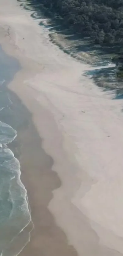 Aerial view of a serene beach with waves.