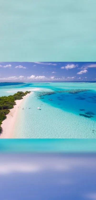 Aerial view of a serene beach with turquoise waters and lush green foliage.