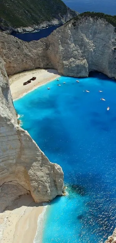 Breathtaking beach with cliffs and vibrant blue water, perfect for mobile wallpaper.