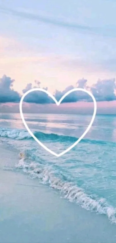 Beach wallpaper with heart outline and serene ocean view.