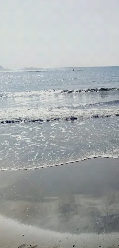 Serene beach horizon with gentle waves on a calm ocean, perfect for mobile wallpaper.