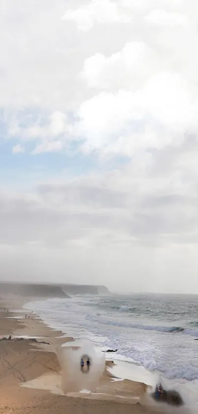 A serene beach with a light blue sky and gentle ocean waves, perfect for mobile wallpaper.