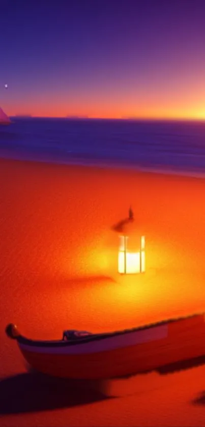 Serene beach at sunset with glowing orange light and gentle ocean backdrop.