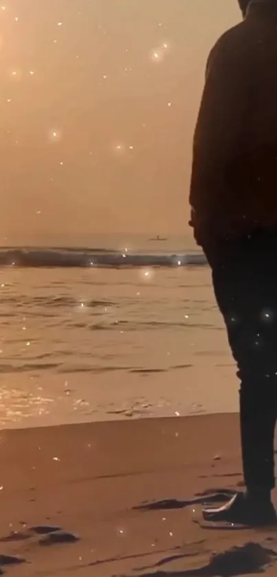 Person stands on beach at sunset, gazing at twilight stars.