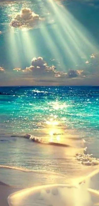 Ocean beach with sunlight creating a serene atmosphere.