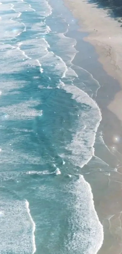 Serene beach with gentle waves and soft sand.