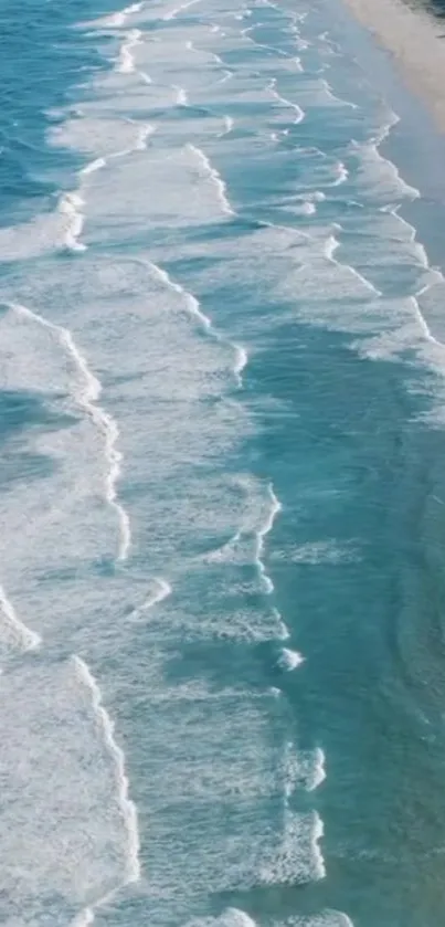 A serene view of ocean waves gently crashing on a sandy beach.