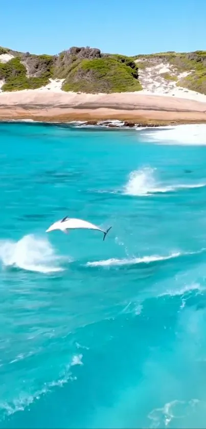 Gliding stingray over turquoise ocean by a serene beach with lush cliffs.