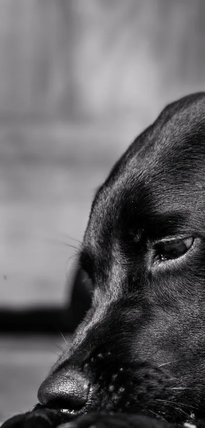 Black dog portrait in monochrome setting.