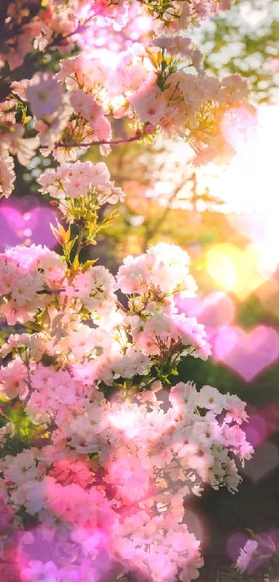 Pink blossoms in sunlight create a serene mobile wallpaper.