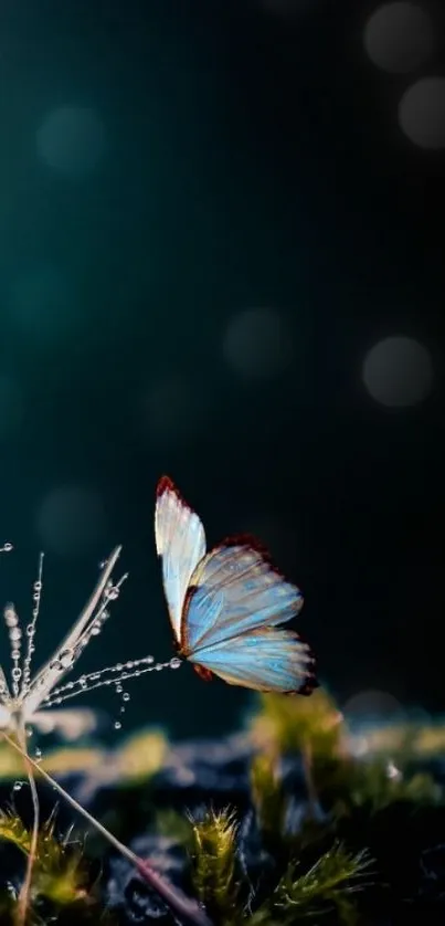 Elegant blue butterfly resting in nature, perfect as a serene mobile wallpaper.