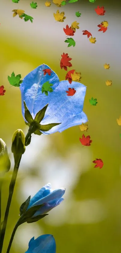 Vibrant blue flower with blurred green background for serene mobile wallpaper.