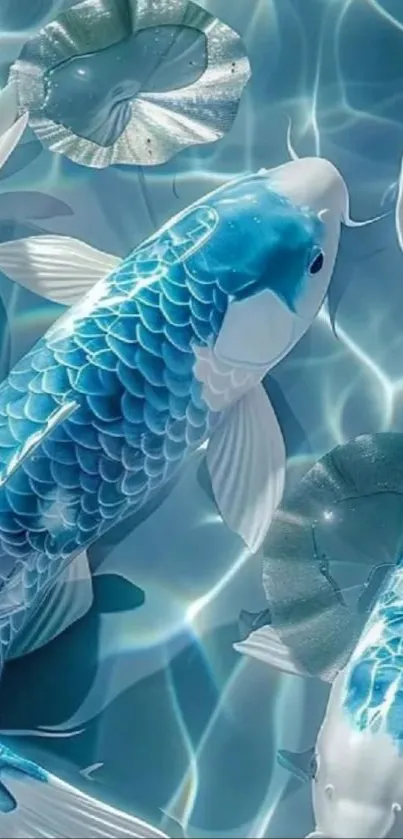 Serene blue koi fish swimming in water.