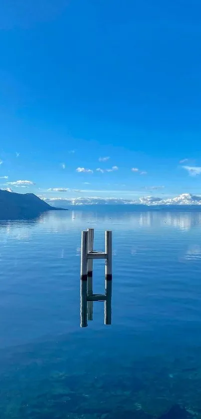 Wallpaper with a serene blue lake and clear sky.