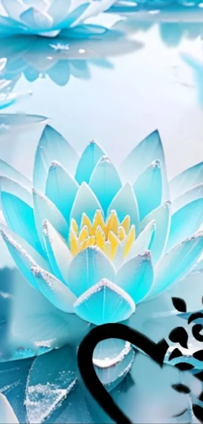 Serene blue lotus wallpaper with oriental design.