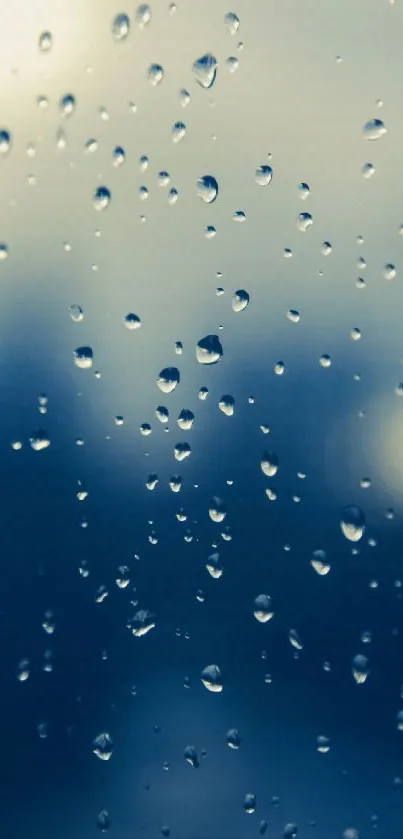 Serene blue raindrops on window wallpaper.