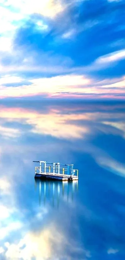 Serene blue skies and boat reflection on mobile wallpaper.