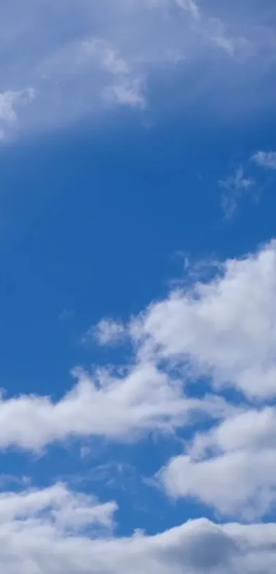 Vibrant blue sky with fluffy white clouds.