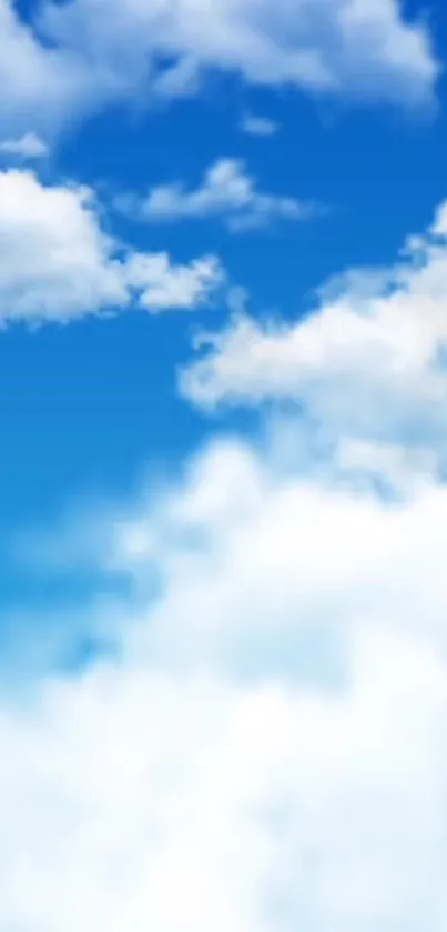 Serene wallpaper of blue sky and white clouds for mobile phones.