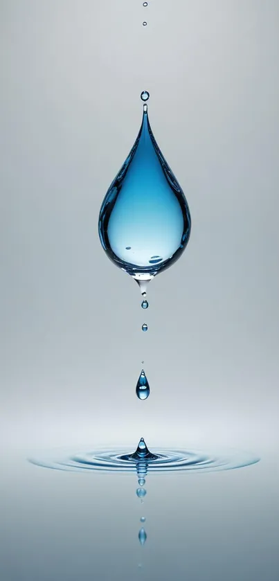 Blue water droplet art on serene background.