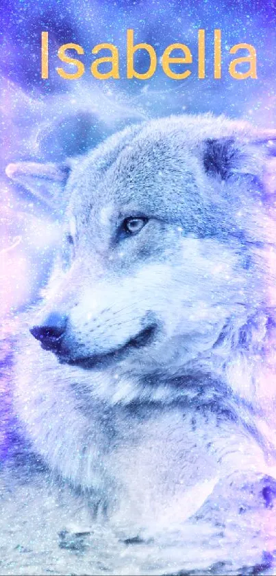 Serene wolf laying on a rock in blue hues.