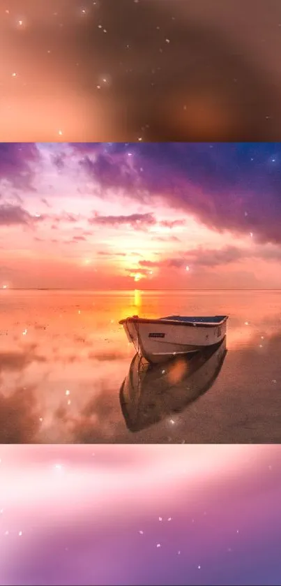 Mobile wallpaper featuring a boat on serene water at sunset.