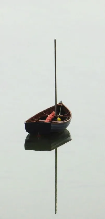 A small boat calmly reflecting on still water.