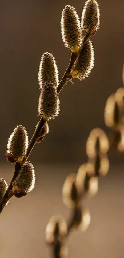 Sunlit branch with soft blurry background.