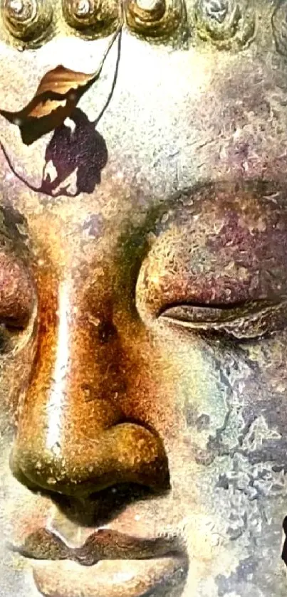 Serene Buddha art wallpaper with earthy tones.