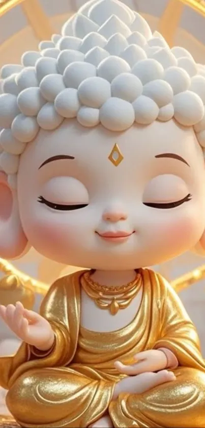 Tranquil Buddha cartoon with golden robes.