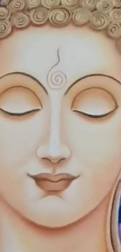 Serene Buddha face art with calming hues.