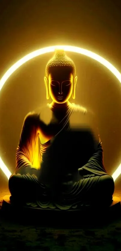 Glowing Buddha with golden light, perfect for meditation.