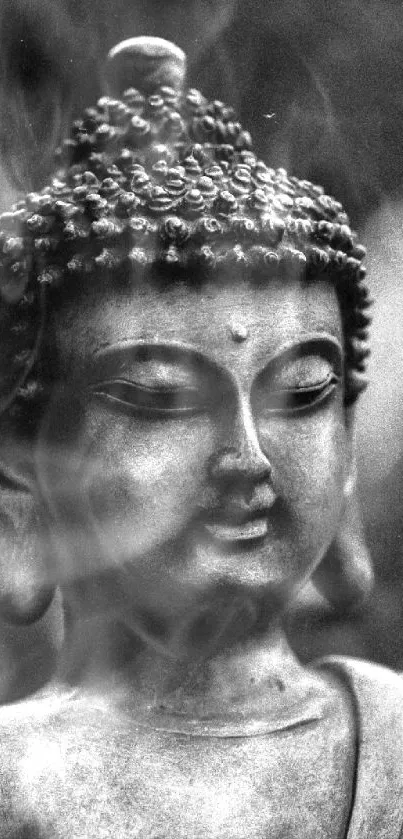 Monochrome Buddha statue conveying peace and serenity.