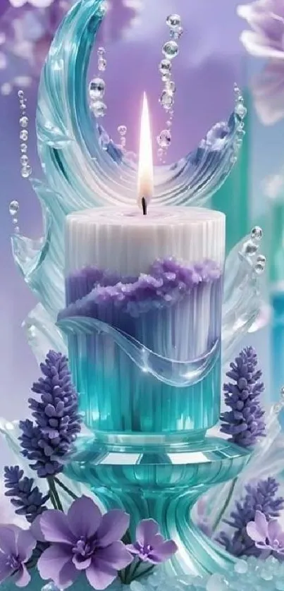 Serene candle with purple blooms wallpaper.