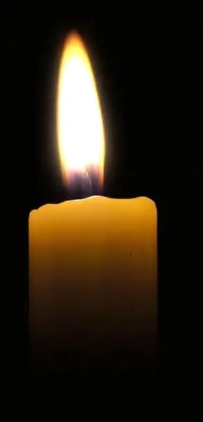 A single candle with a glowing flame against a black background.